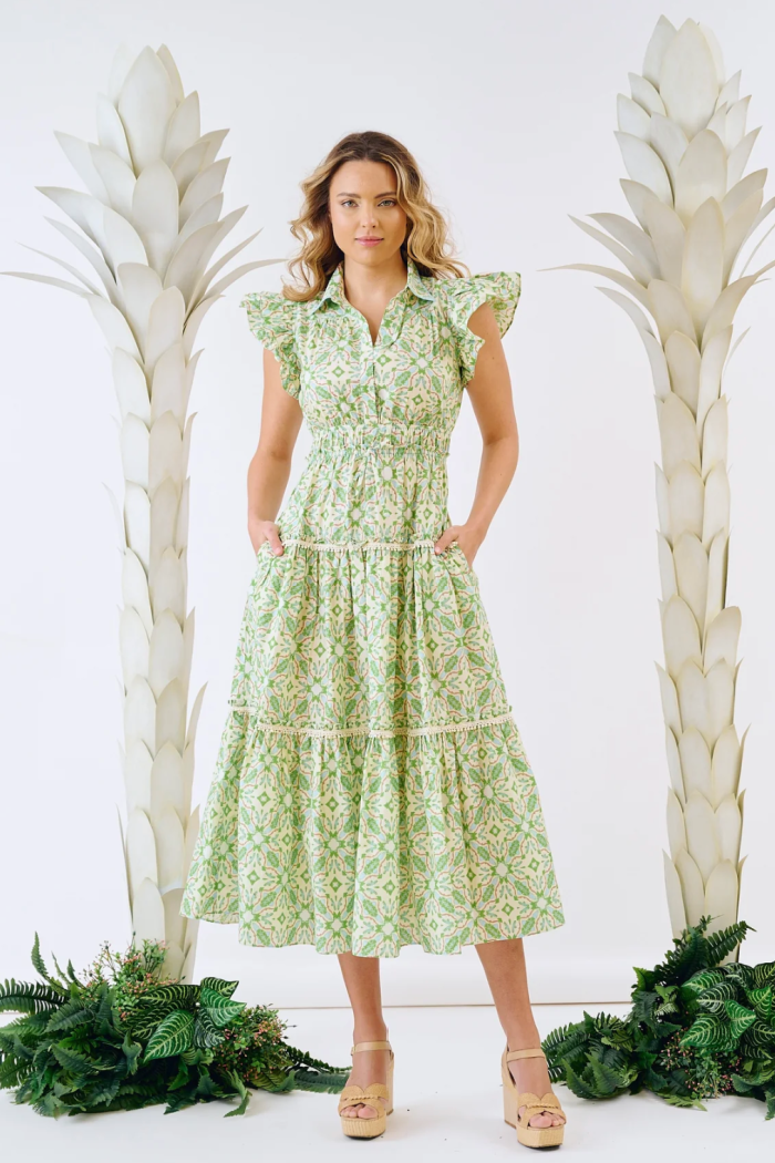 FLUTTER SLEEVE DRESS-LAGOS GREEN FLUTTER SLEEVE DRESS-LAGOS GREEN